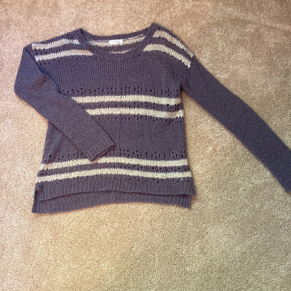 Sun and Shadow, size medium, purple and white striped sweater